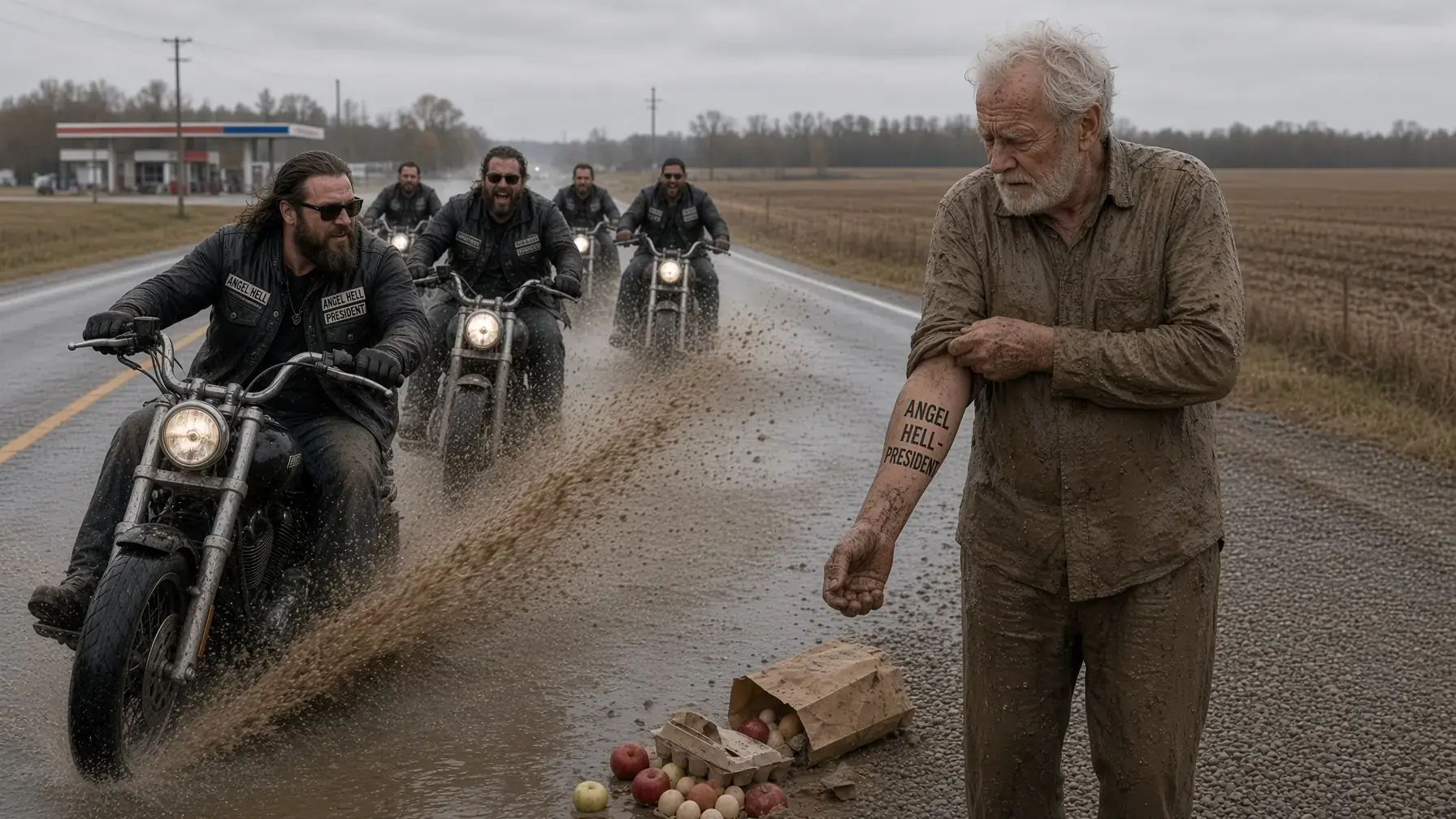 Seven Bikers Soaked an Old Man for Fun — Then the Youngest Rider Saw the Patch Under His Coat