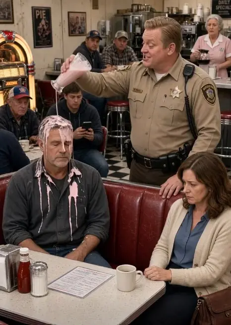 The Sheriff Poured a Milkshake Over a Quiet Retired Mechanic — Then the Old Man Noticed His Wife Give Him a Signal