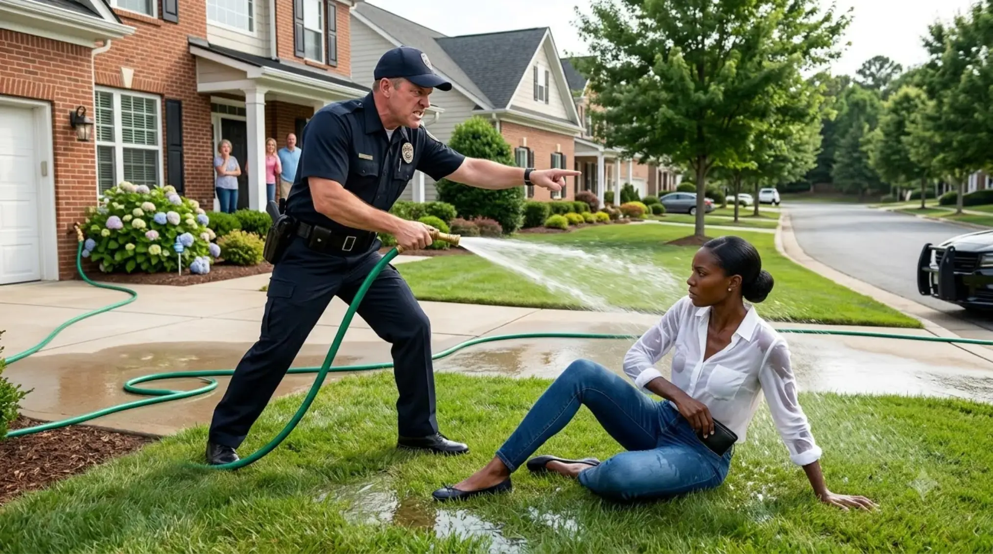 A Cop Blasted a Woman With a Hose on Her Own Lawn — Then She Opened Her Badge