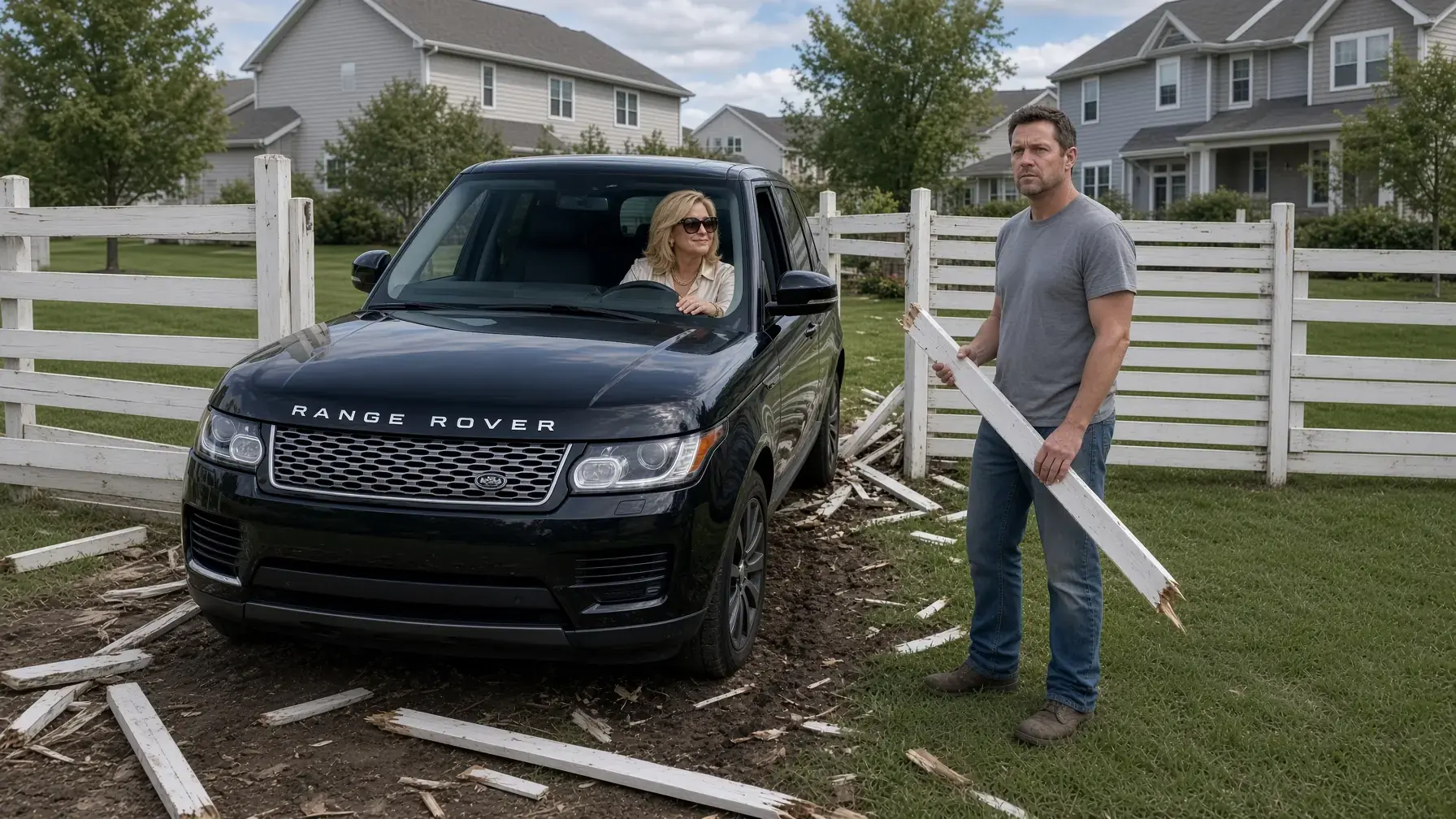 She Kept Driving Through Her Neighbor’s Fence and Fining Him for the Damage — Then One Morning, Her Range Rover Hit Something That Didn’t Move