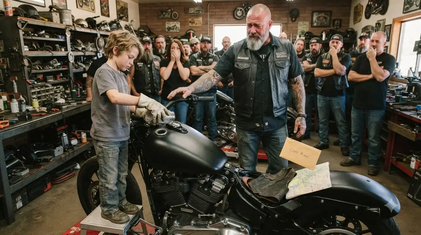 A 9-Year-Old Poured His Father’s Ashes Into a Harley Fuel Tank — Then the Hidden Compartment Clicked Open