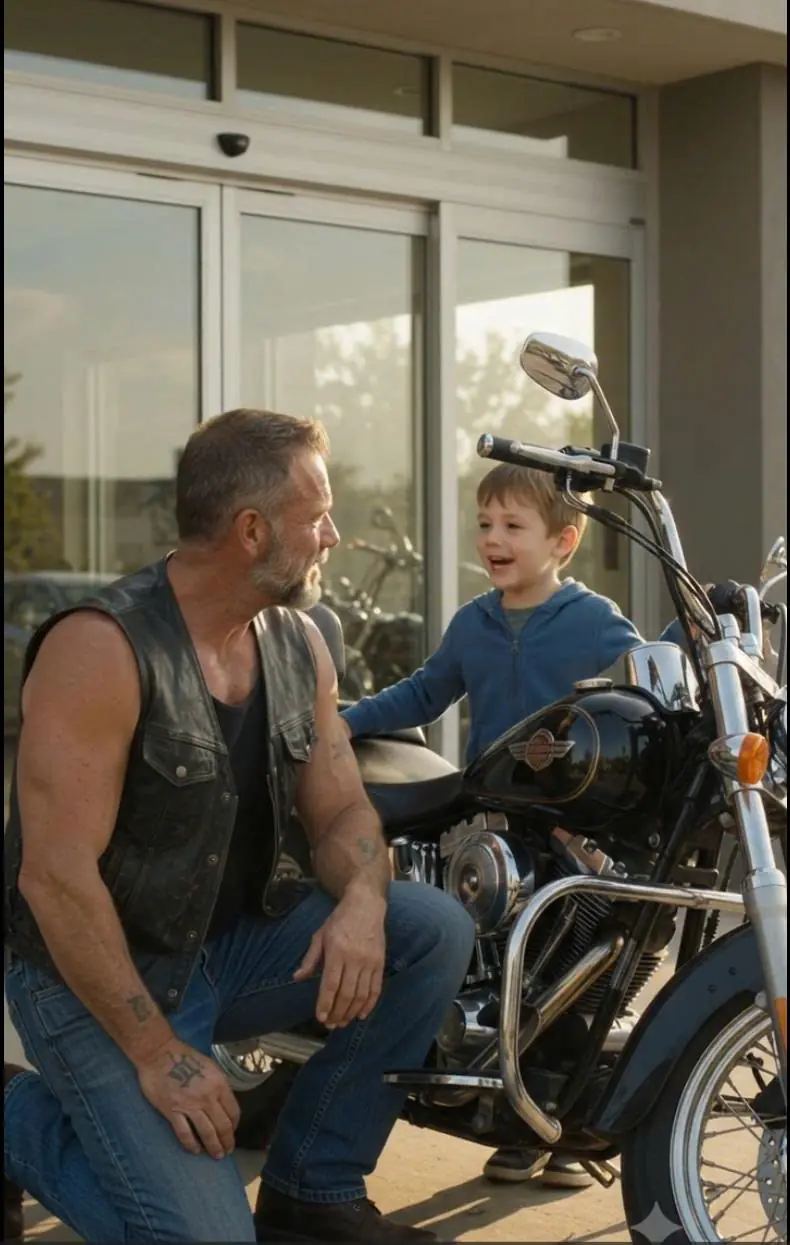 A Little Boy Clung to a Biker’s Harley Outside a Hospital — Then Pointed Under the Seat and Said, “My Dad Put a Star There”