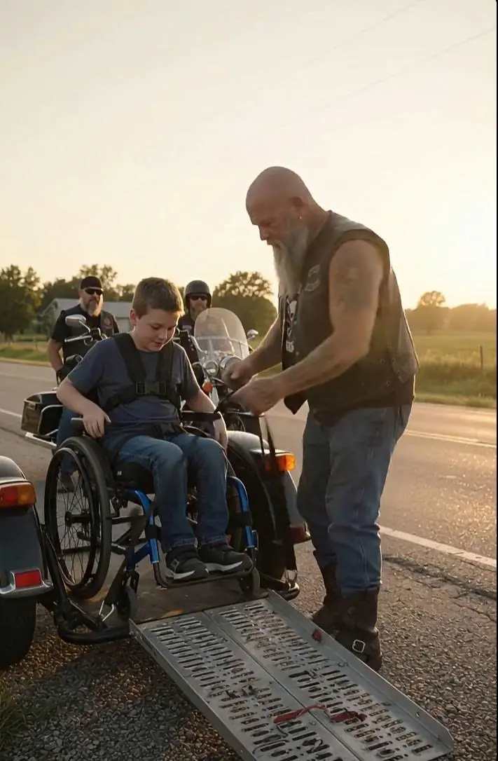 A Biker Club Built a Wheelchair-Ready Sidecar for a Paralyzed Boy — Then the Viral Video Revealed Who Was Watching Across the Road